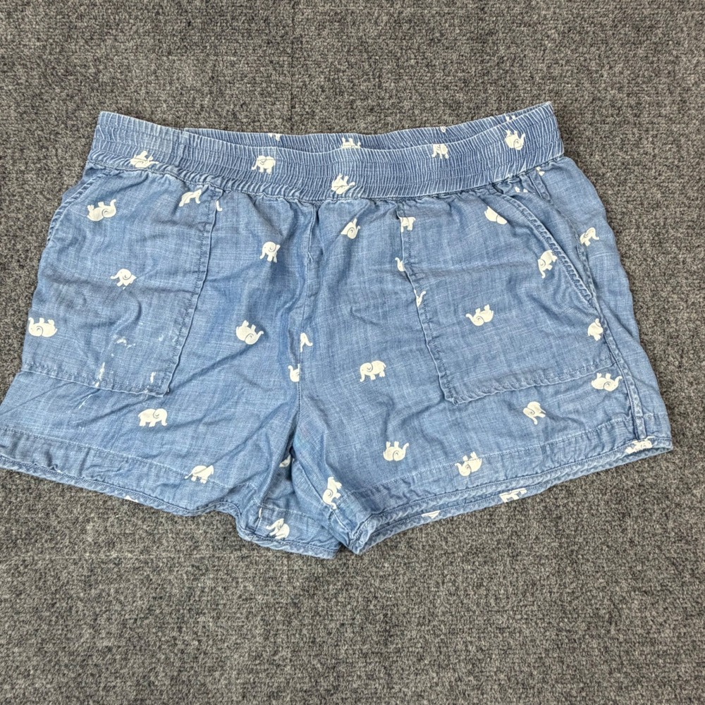 Moon Ryder Womens W34 Blue Chambray Elephant All Over Print Elastic Waist Shorts